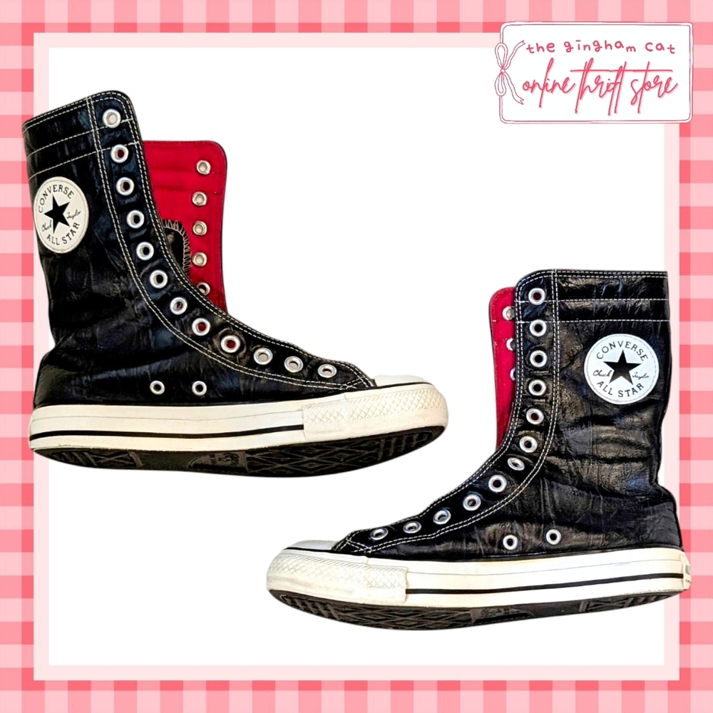 rare || converse leather tall 12-eyelet high tops no laces (size 7.5)